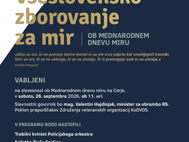 Cerje - Vseslovensko zborovanje za mir, sobota 26.09.2026.